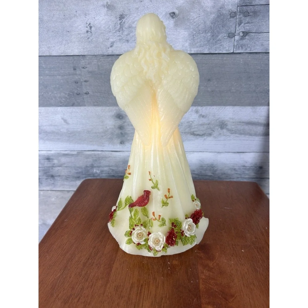 Wax Lighted Angel With Cardinals And Flowers 11